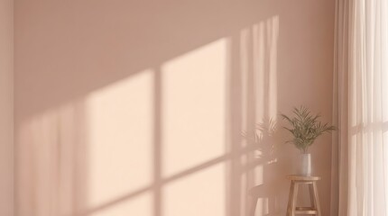 Fototapeta premium Soft Natural Light in Minimalist Room with Plants and Shadows