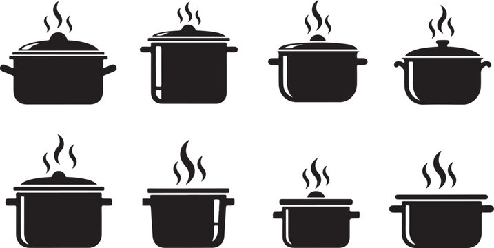 Collection of simple black cooking pot icons