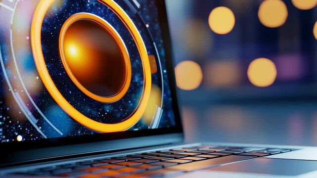 Rocket launches from laptop screen and flies into space in creative animation