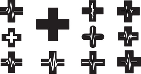 Obraz premium Collection of medical cross vector graphic icons