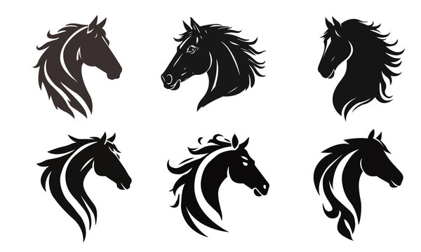 Set of horse head logo designs isolated on white. elegant equine emblems for branding and identity. horse logo, equine symbol, stable branding, farm business