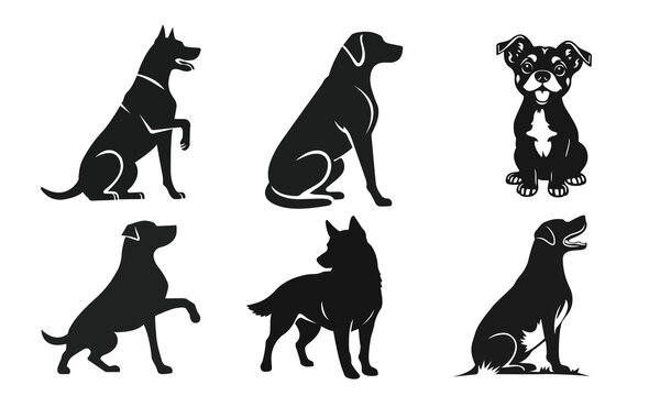 Set of dog breeds in various poses isolated on white. friendly pets with different characters and sizes. dog collection, pet animals, canine variety, cute puppies