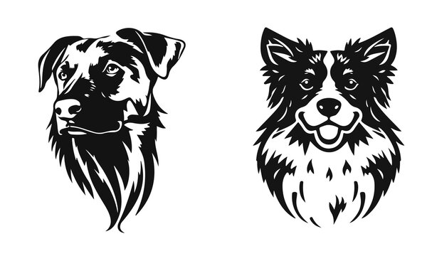 Set of dog breeds in various poses isolated on white. friendly pets with different characters and sizes. dog collection, pet animals, canine variety, cute puppies