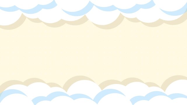 Cartoon Cloud Frame Background Animation With Copy Space Soft Pastel Minimal Design.  Smooth rounded clouds forming a top and bottom frame over a subtle dotted pattern backdrop.