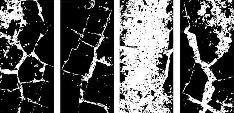 grunge cracked texture background set rough distressed surfaces, vintage worn effect, abstract black and white design
