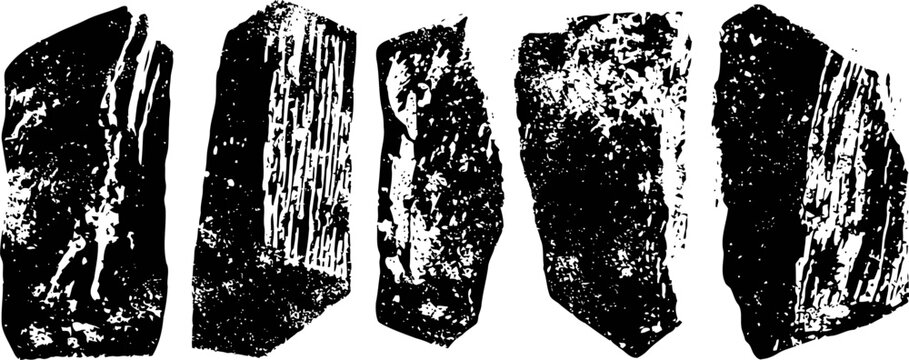Crude black coal chunks with rough texture isolated on white background