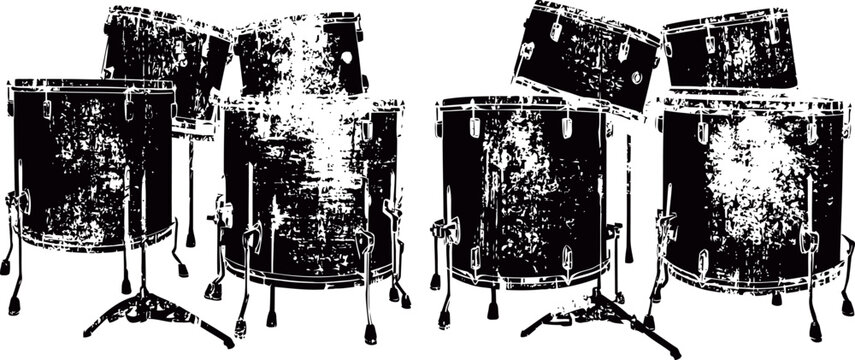 Steelpan drum music instrument set arranged in circle for caribbean sound and culture