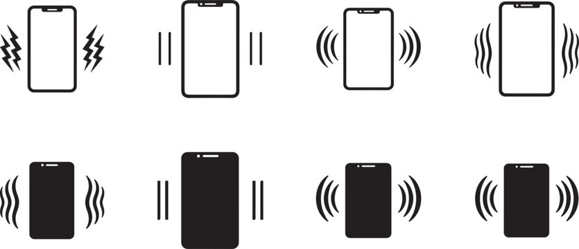 Phone vibration icon set and ringtone symbols clean vector EPS for mobile UI alert design use icons