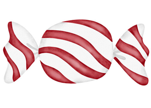 cute red striped Christmas candy confectionery sweet snack watercolor cartoon illustration
