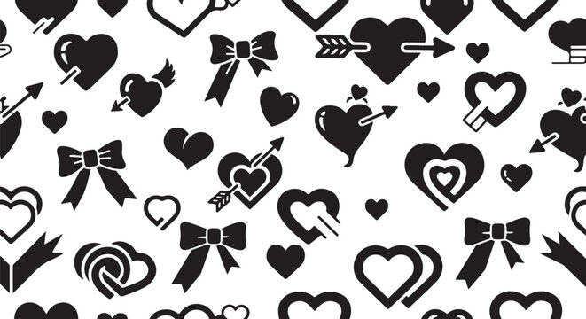 Black and white Valentine's Day heart symbols pattern