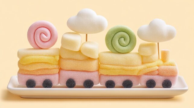 Colorful Candy Train Decorated with Sweet Cloud and Snail Shapes