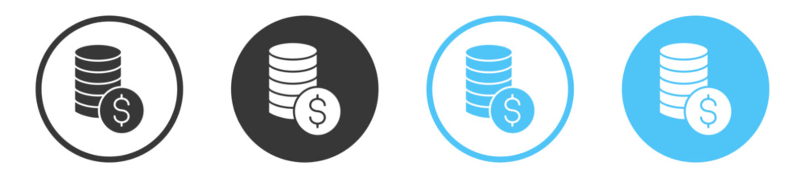 Money and finance icon, coin stack with dollar symbol, banking investment savings and capital reserve concept vector illustration on transparent background