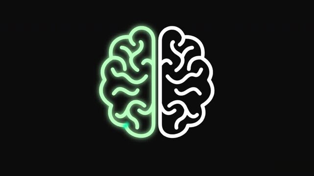 Animated Minimalist Brain Icon with Glowing Green Left Hemisphere