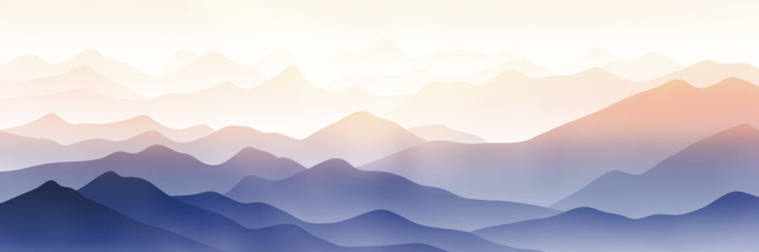 Sunrise in the mountains, ridges in the morning light, minimalistic landscape, vector illustration