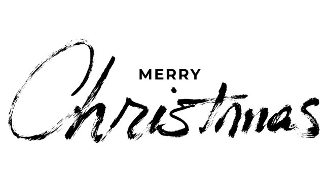 Merry ChristmasText Brush Stroke Calligraphy. Grunge hand written christmas festive script lettering. Vector hand draw xmas greetings for banner, poster, cards.