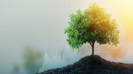 Naklejka premium financial double exposure A tree with stock market charts and graphs growing out of its branches, representing growth and investment in the natural world.