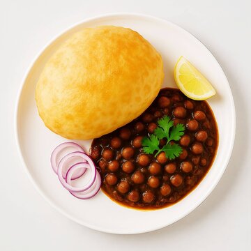 Classic North Indian Chole Bhature with Spicy Chickpea Curry and Fluffy Fried Bread.