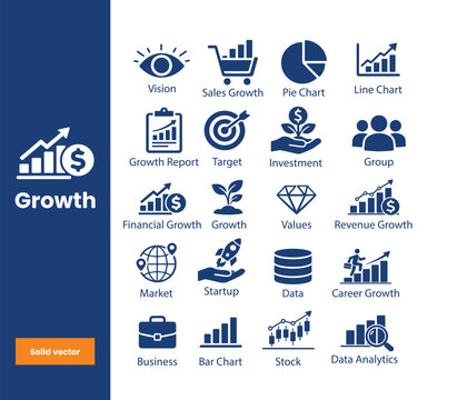  Business Growth Icon Collection with Sales Growth, Analytics, Investment and Financial Success Symbols
