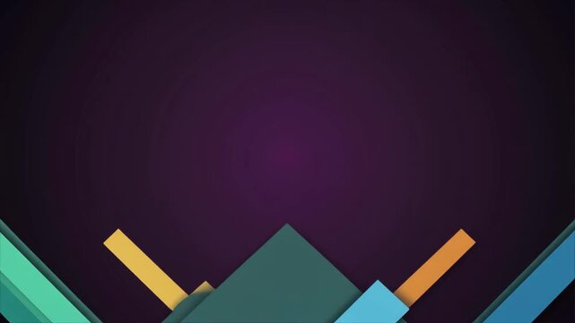 Crisp commercial motion graphic featuring a deep purple ambient gradient background complemented by clean, colorful geometric shapes along the bottom.