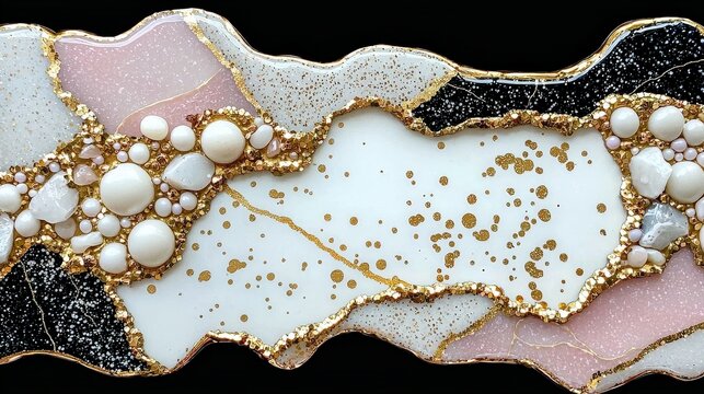 Abstract Geode Style Artwork with Gold Accents and Texture