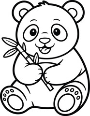 Obraz premium Cute panda cartoon line art illustration, adorable baby animal holding bamboo for kids coloring book and nursery design
