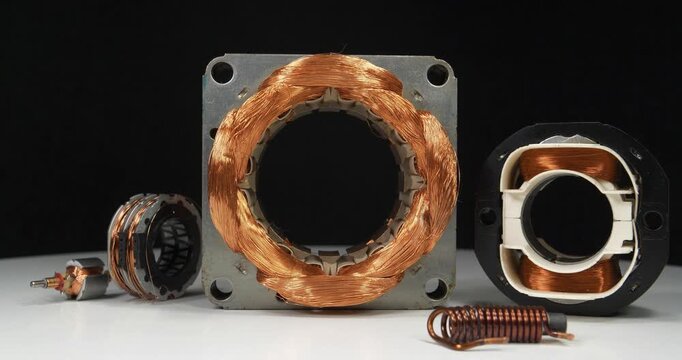 Stators of electric motors, small rotor and copper coils from household appliances