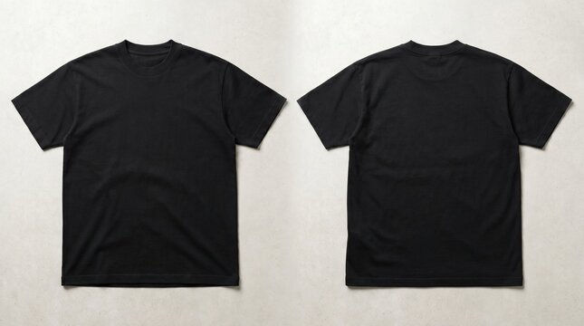 Front and Back View of a Plain Black T-Shirt Laid Flat