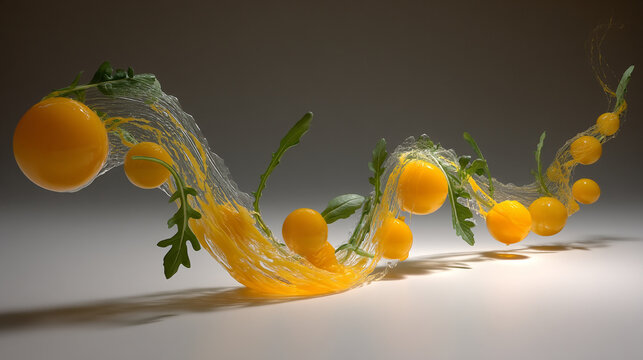 Creative food sculpture resembling a dragon with orange spheres food art food styling