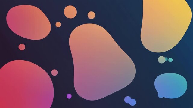 A high-quality commercial 2D vector animation featuring smooth, morphing fluid blobs in a gradient transition from soft pink to orange over a dark navy blue background.