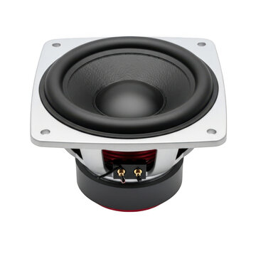 Black passive woofer speaker with metal frame and grille