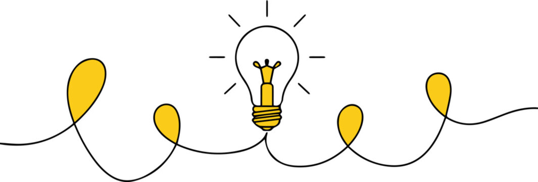 Minimal continuous line art of light bulb. Single line vector illustration with editable stroke. Creative idea symbol concept eps
