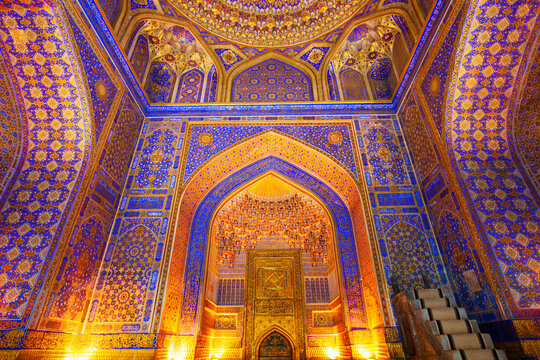 Registan mosaic pattern design background, Samarkand