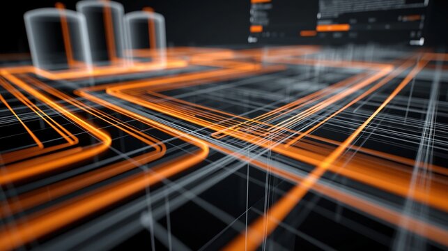 Data flowing across a futuristic digital circuit board, forming a network grid with server rooms, connecting global communication, cybersecurity, and future technology concepts