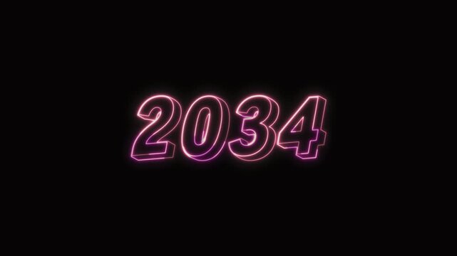  2034 New Year Text Neon Seamless Loop 4K Glowing Typography Animation for VFX and Video Editing