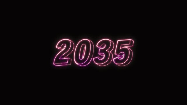  2035 New Year Text Neon Seamless Loop 4K Glowing Typography Animation for VFX and Video Editing