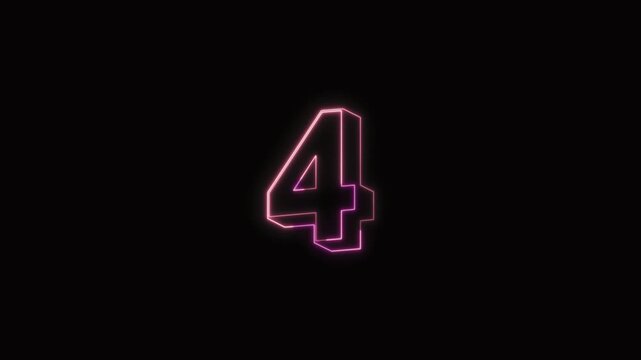  Numbers 4 Neon Text Seamless Loop 4K with Black Background Animated Promotional Typography for Video Editing