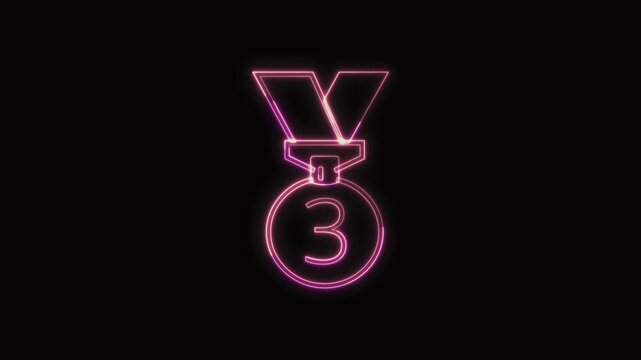  3rd Place Medal Icon Neon Seamless Loop 4K with Black Background Animated Promotional Typography for Video Editing
