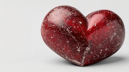 Fototapeta premium Red stone heart sculpture with weathered texture representing enduring love, passion, romance, and emotional concepts on a plain background