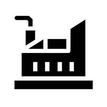 Black and white factory building with chimney icon Vector