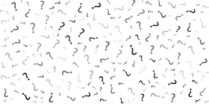Question mark seamless pattern. Repeating interrogation patern. Hand drawn black simple icon on white sample background. Repeated modern wallpaper for design prints. Repeat swatch.