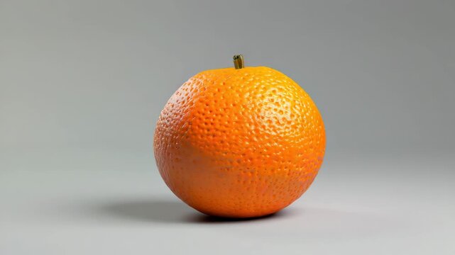 A single orange sits in front of a white background. The vibrant color stands out against the muted tones.