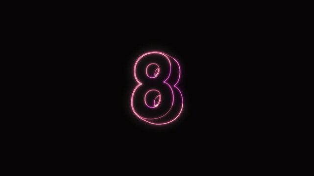  Numbers 8 Neon Text Seamless Loop 4K with Black Background Animated Promotional Typography for Video Editing