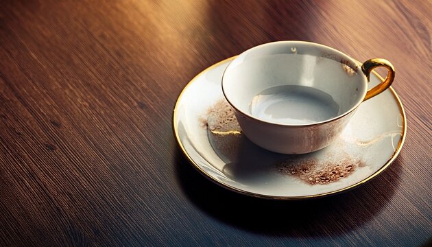Porcelain Vintage Empty Cup With Coffee Residueon Table In Caffee