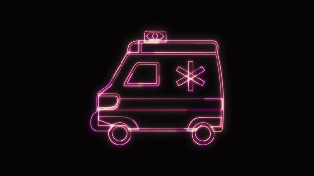  Ambulance Icon Neon Seamless Loop 4K with Black Background Animated Promotional Typography for Video Editing