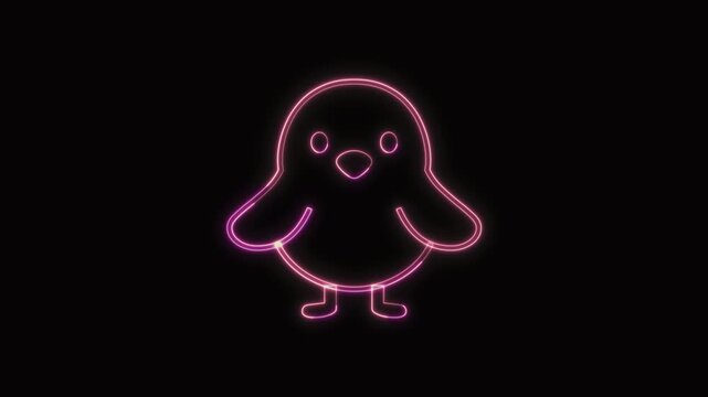  Baby Chick Icon Neon Seamless Loop 4K with Black Background Animated Promotional Typography for Video Editing