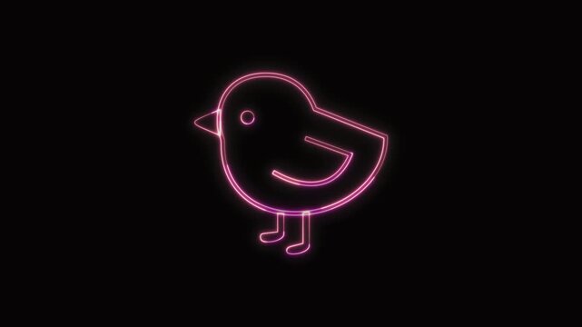  Baby Chick Icon Neon Seamless Loop 4K with Black Background Animated Promotional Typography for Video Editing