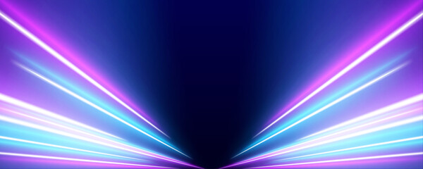 Glowing motion lines move rapidly through an abstract environment, forming smooth flowing paths of energy. Light reflections add depth. A modern futuristic design element. © IvanLi