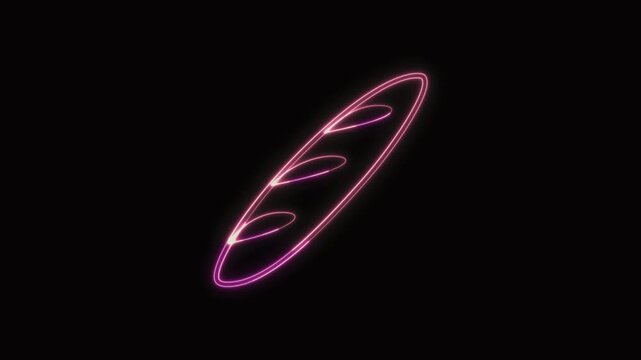  Baguette Icon Neon Seamless Loop 4K with Black Background Animated Promotional Typography for Video Editing