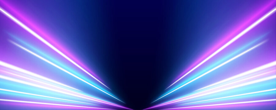 Glowing motion lines move rapidly through an abstract environment, forming smooth flowing paths of energy. Light reflections add depth. A modern futuristic design element.