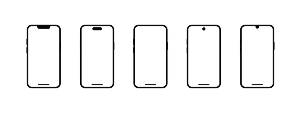 Smartphone Front Design Vector Set with Modern Notch and Camera Styles